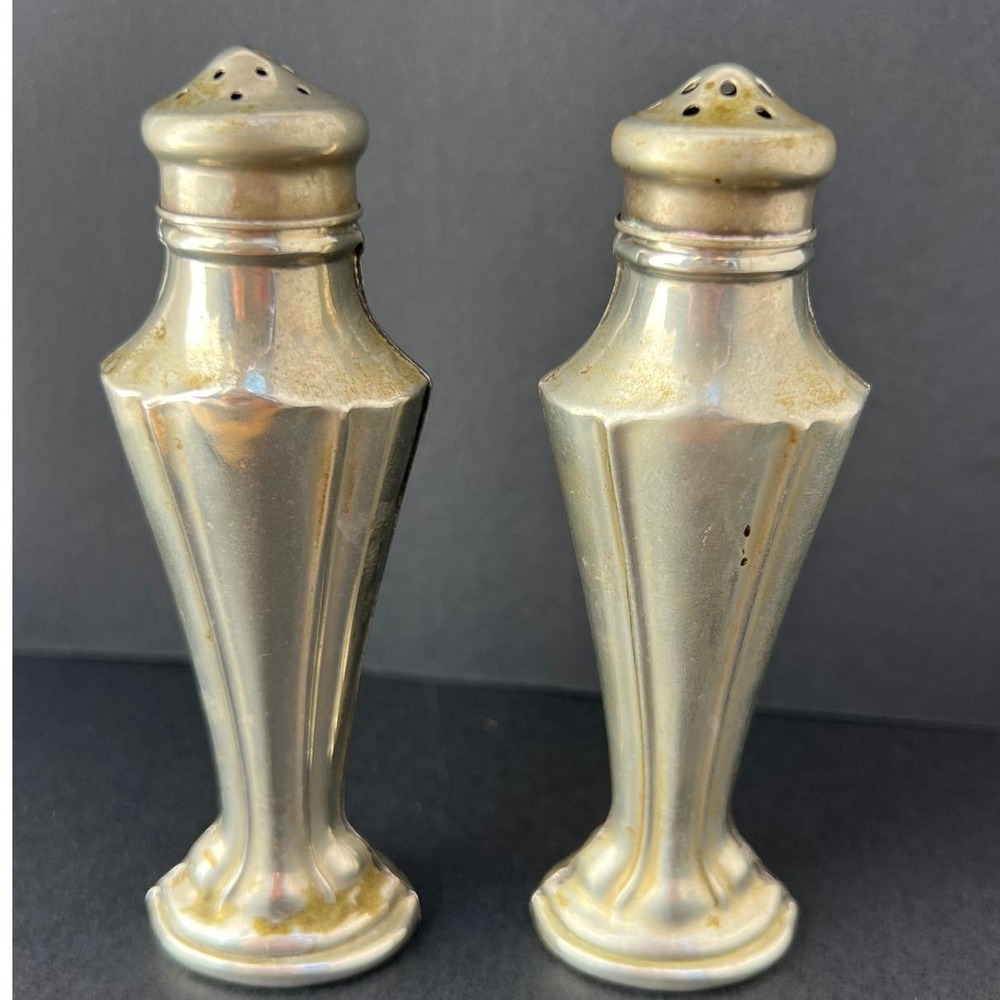 Vintage Art Deco Lesco Nickel Silver Salt &‎ Pepper Shakers